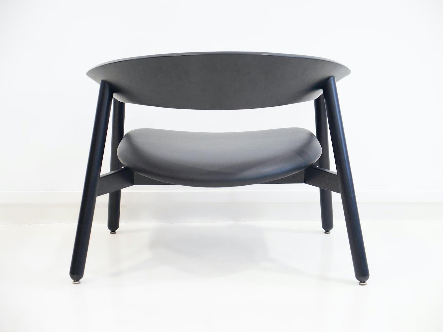 Black Leather and Wood Armchair by Henrik Bønnelycke 2