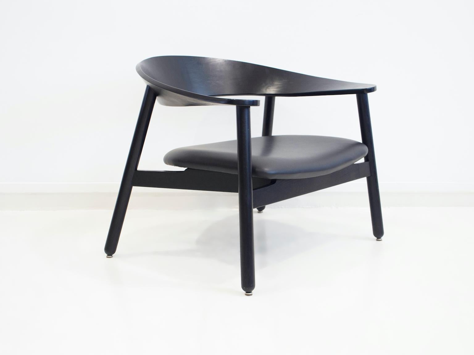 Stained Black Leather and Wood Armchair by Henrik Bønnelycke