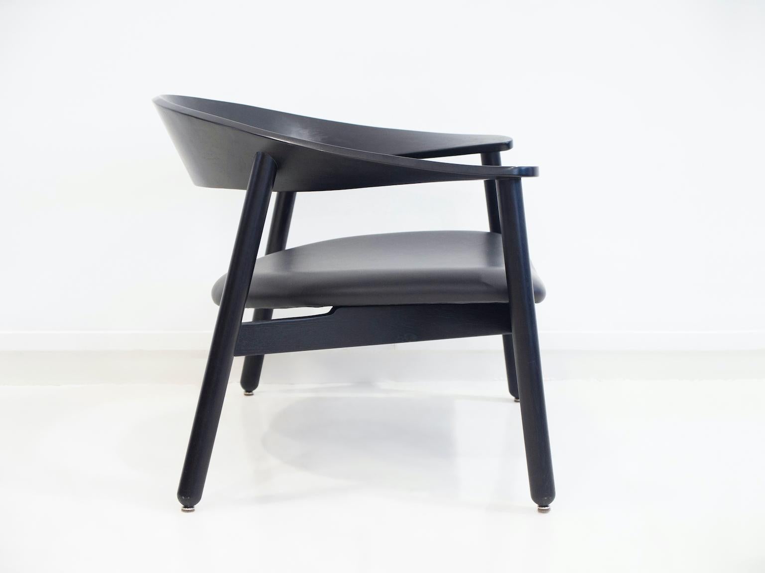 Contemporary Black Leather and Wood Armchair by Henrik Bønnelycke