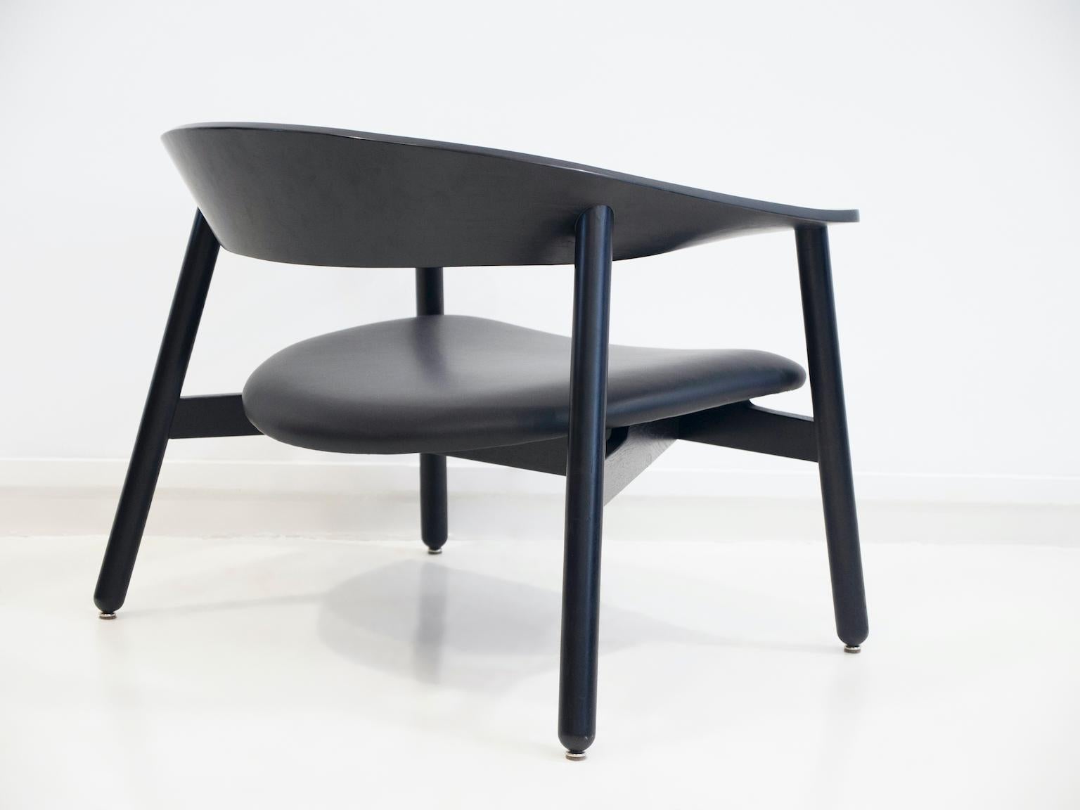 Black Leather and Wood Armchair by Henrik Bønnelycke 1