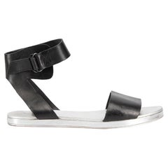 Black Leather Ankle Strap Flat Sandals Size IT 38.5
