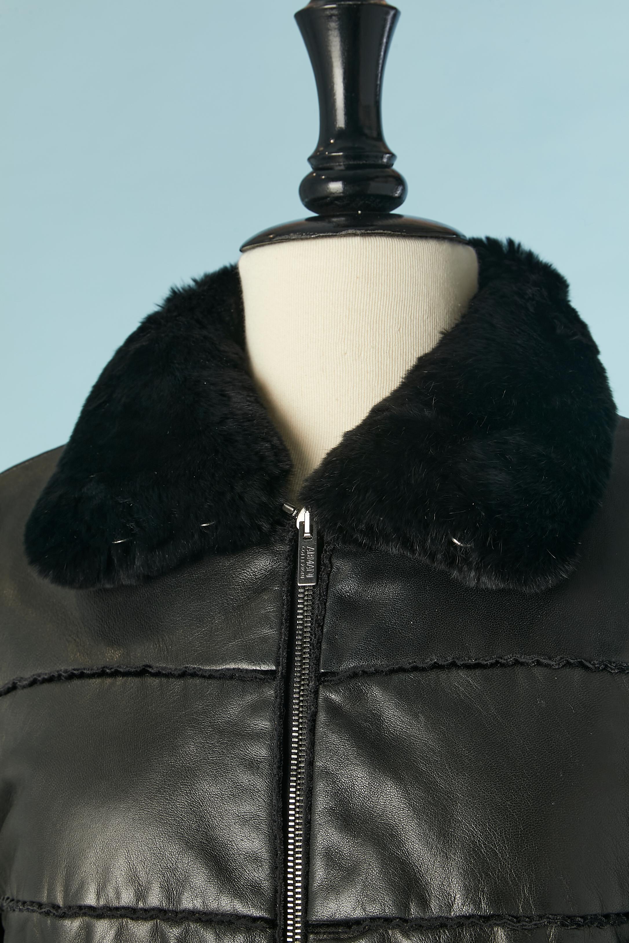 Women's or Men's Black leather anorak with fur collar Armani Collezioni  For Sale