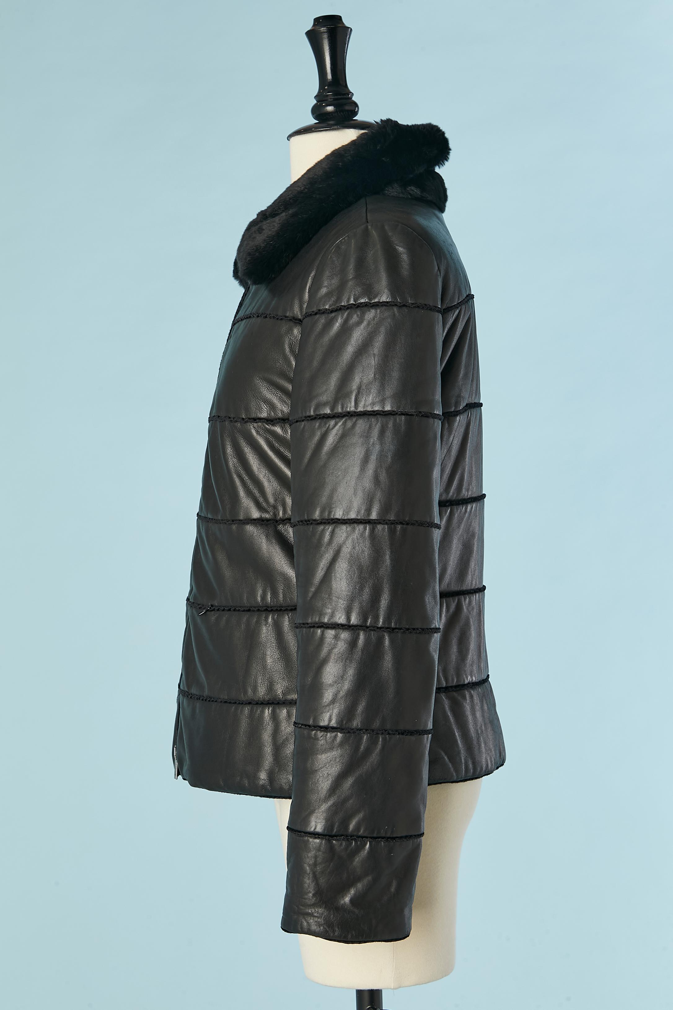 Black leather anorak with fur collar Armani Collezioni  For Sale 1