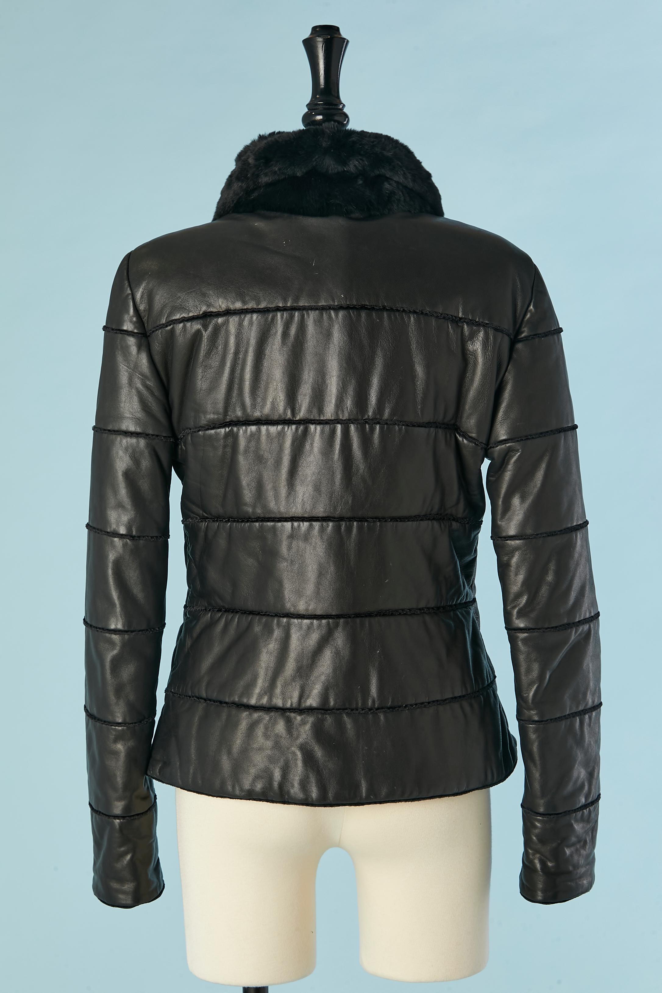 Black leather anorak with fur collar Armani Collezioni  For Sale 2