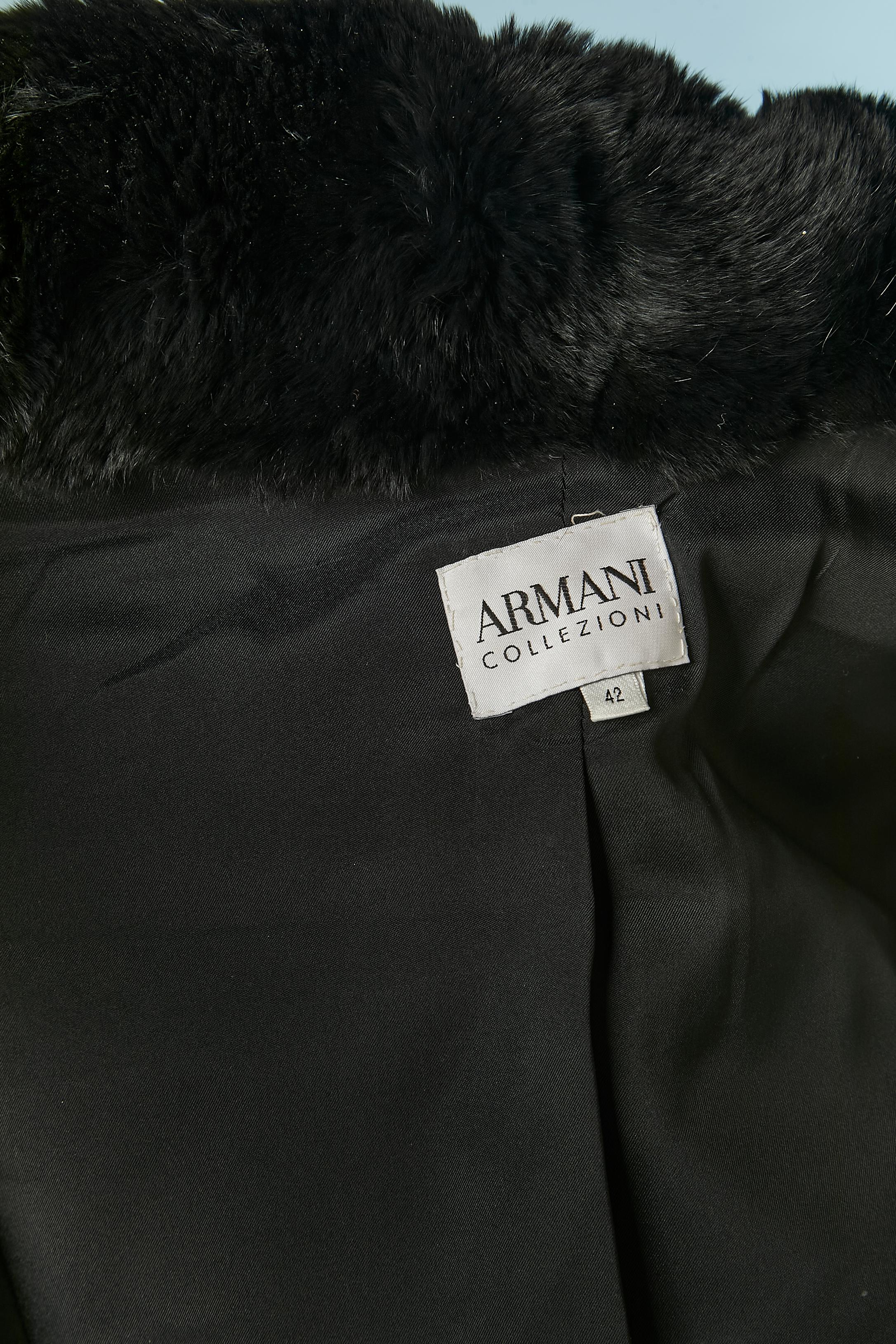 Black leather anorak with fur collar Armani Collezioni  For Sale 3