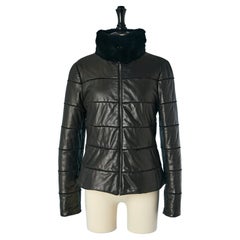 Black leather anorak with fur collar Armani Collezioni 