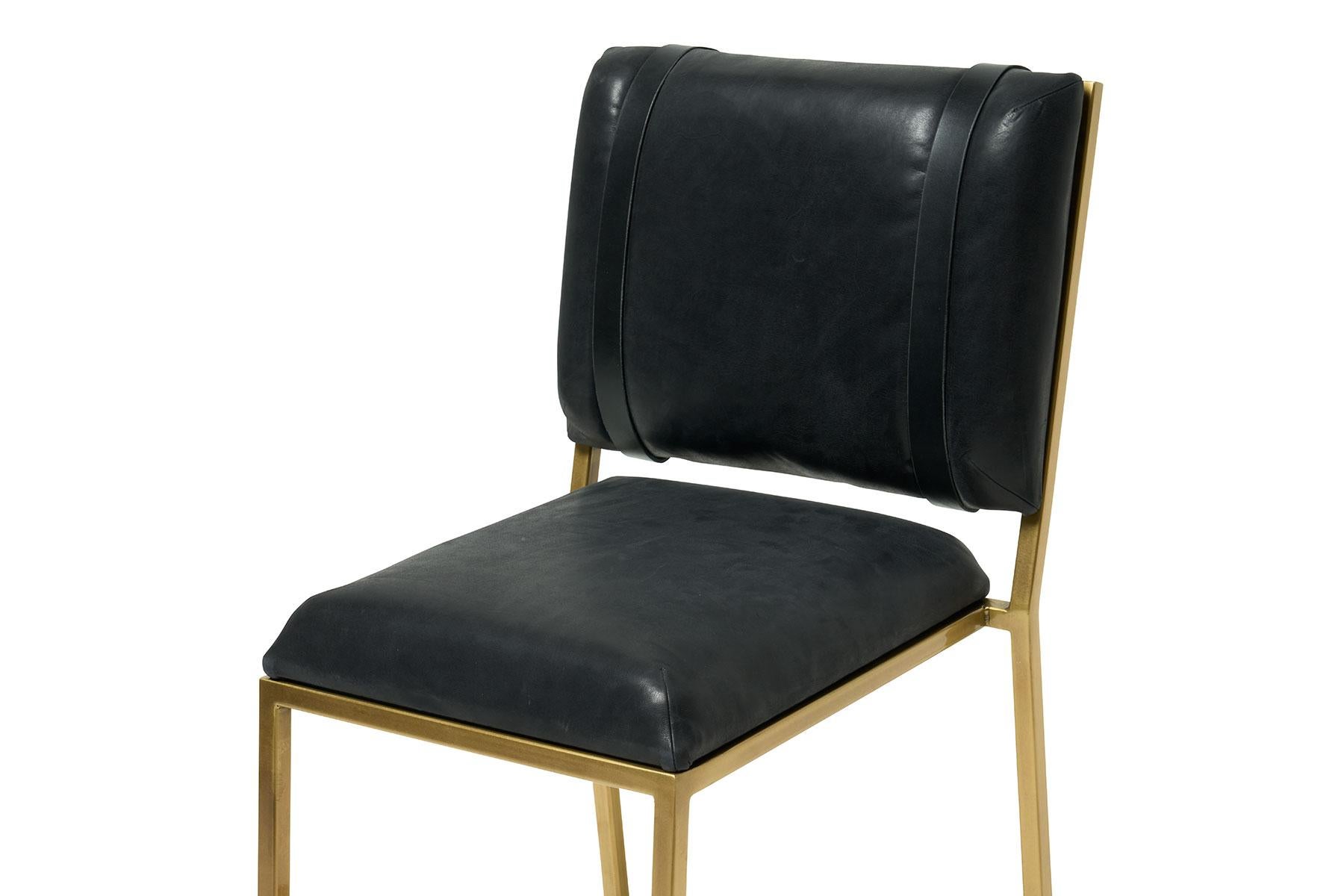 Contemporary Black Leather & Antique Brass Barstool For Sale
