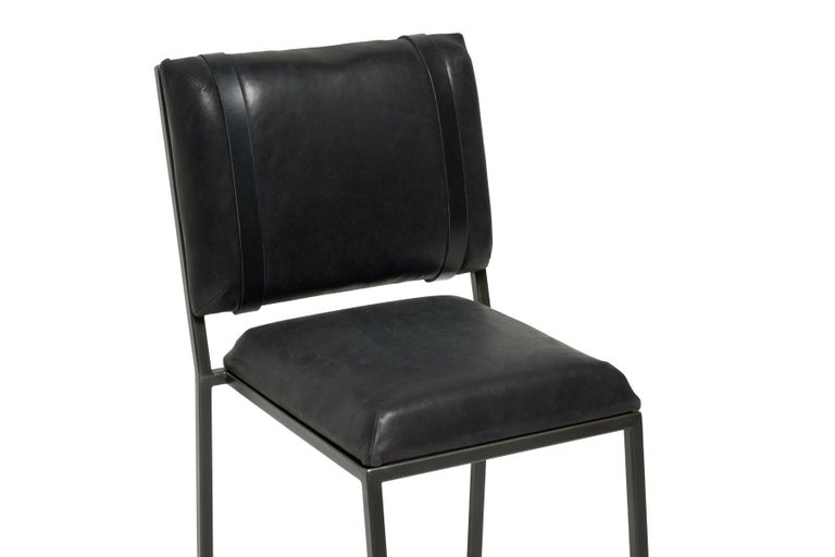 Black Leather and Antique Nickel Barstool at 1stDibs