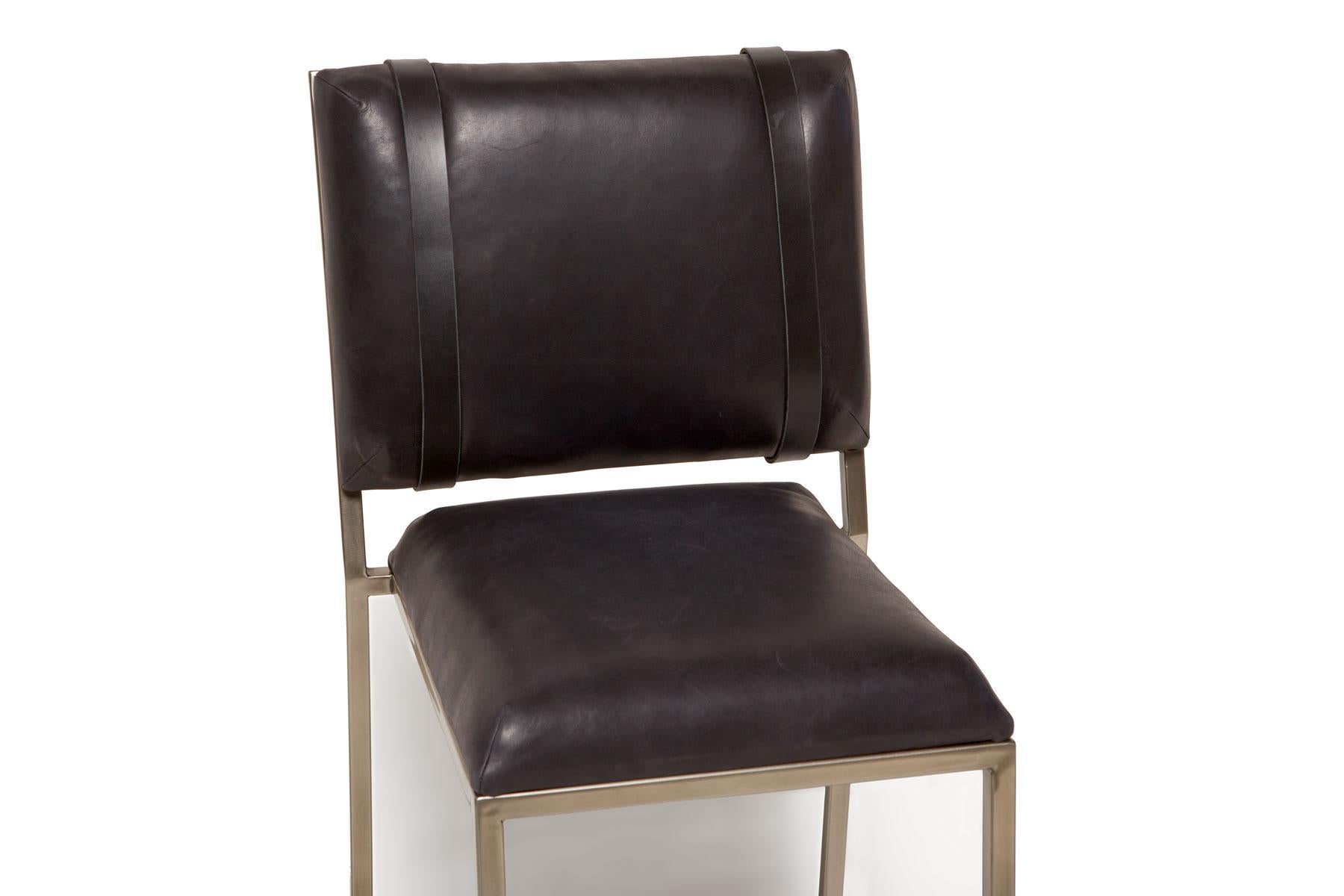 Metal Black Leather & Antique Nickel Barstool For Sale