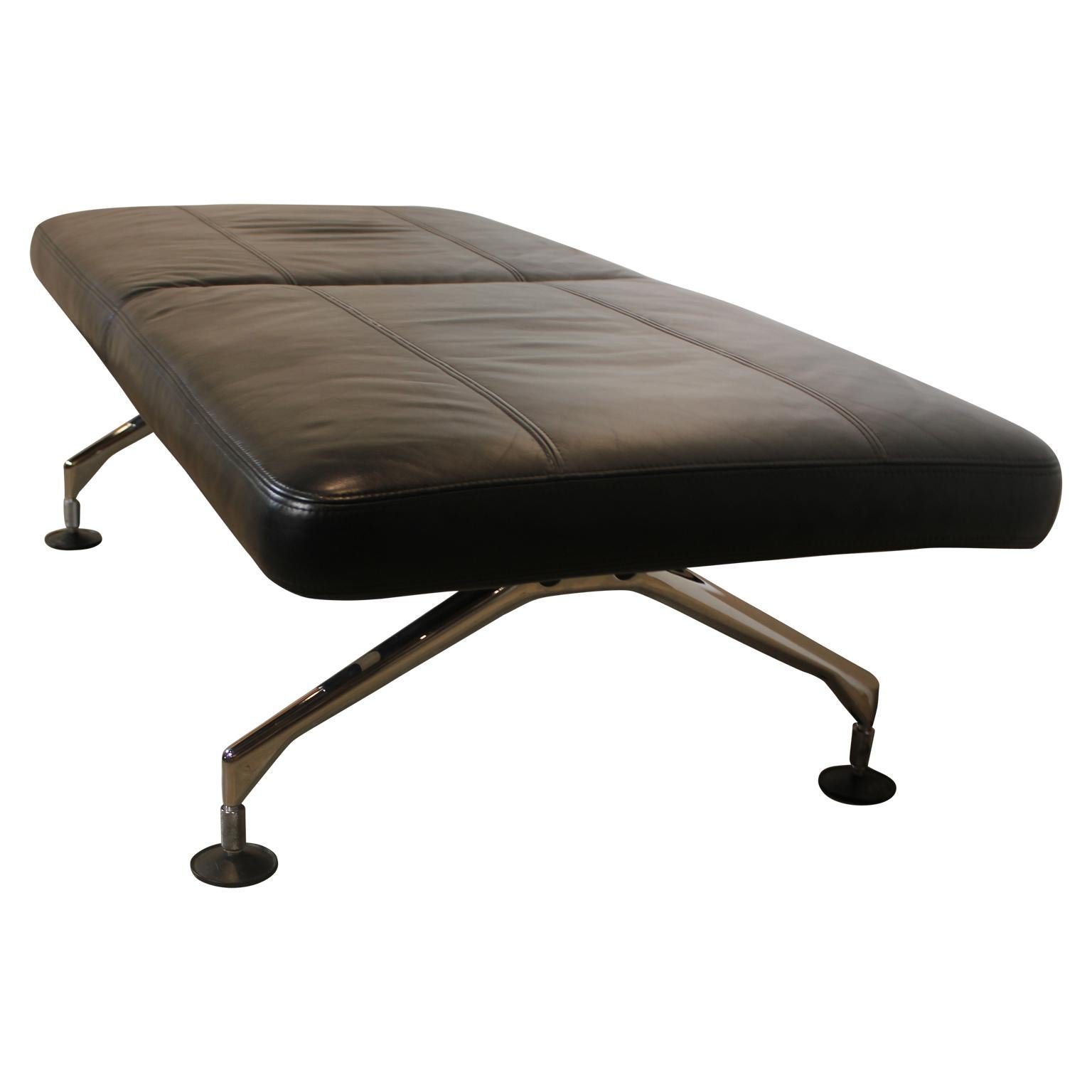 1990s modern style black area bench designed by Antonio Citterio for Vitra. The leather is in great condition. It has chrome legs with padded feet. One bench is available.