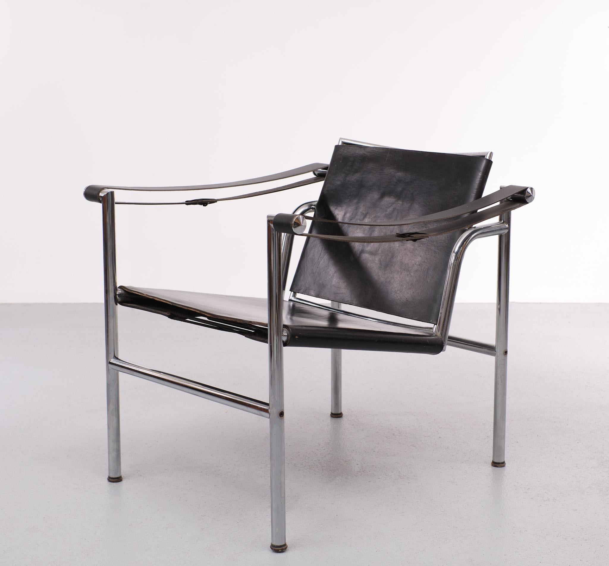 Black Leather Arm Chair Attributed LC1 Le Corbusier, 1970s 3