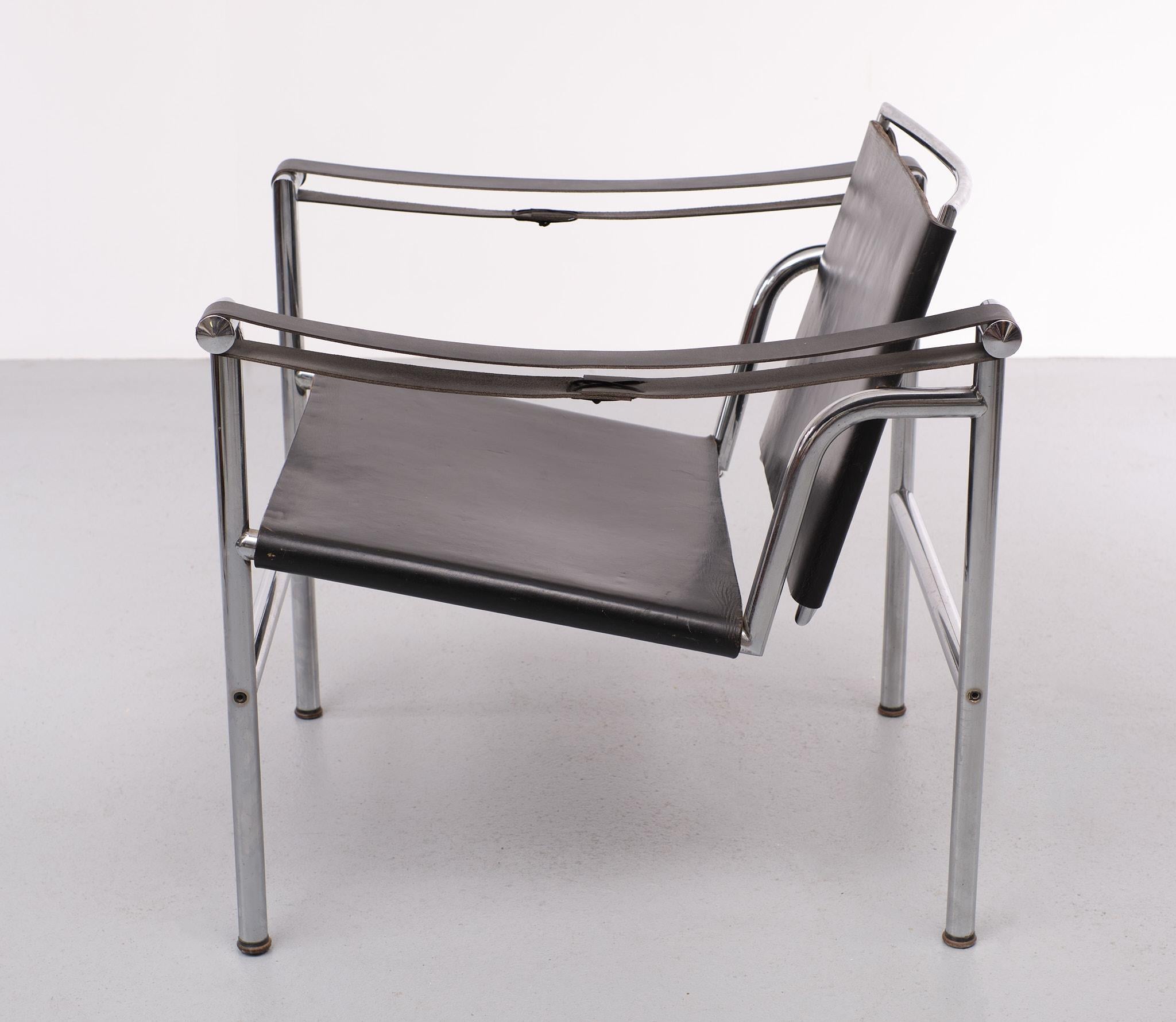 Black Leather Arm Chair Attributed LC1 Le Corbusier, 1970s 4