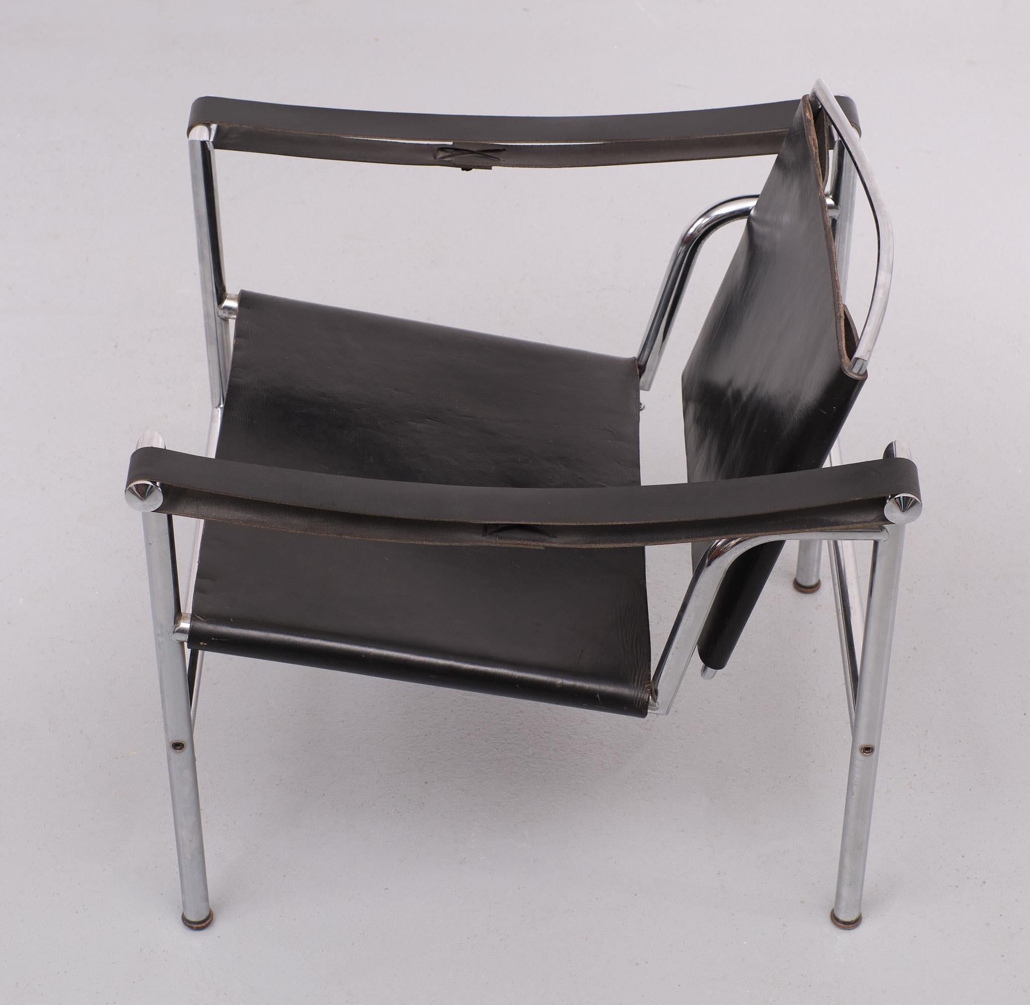Black Leather Arm Chair Attributed LC1 Le Corbusier, 1970s 5
