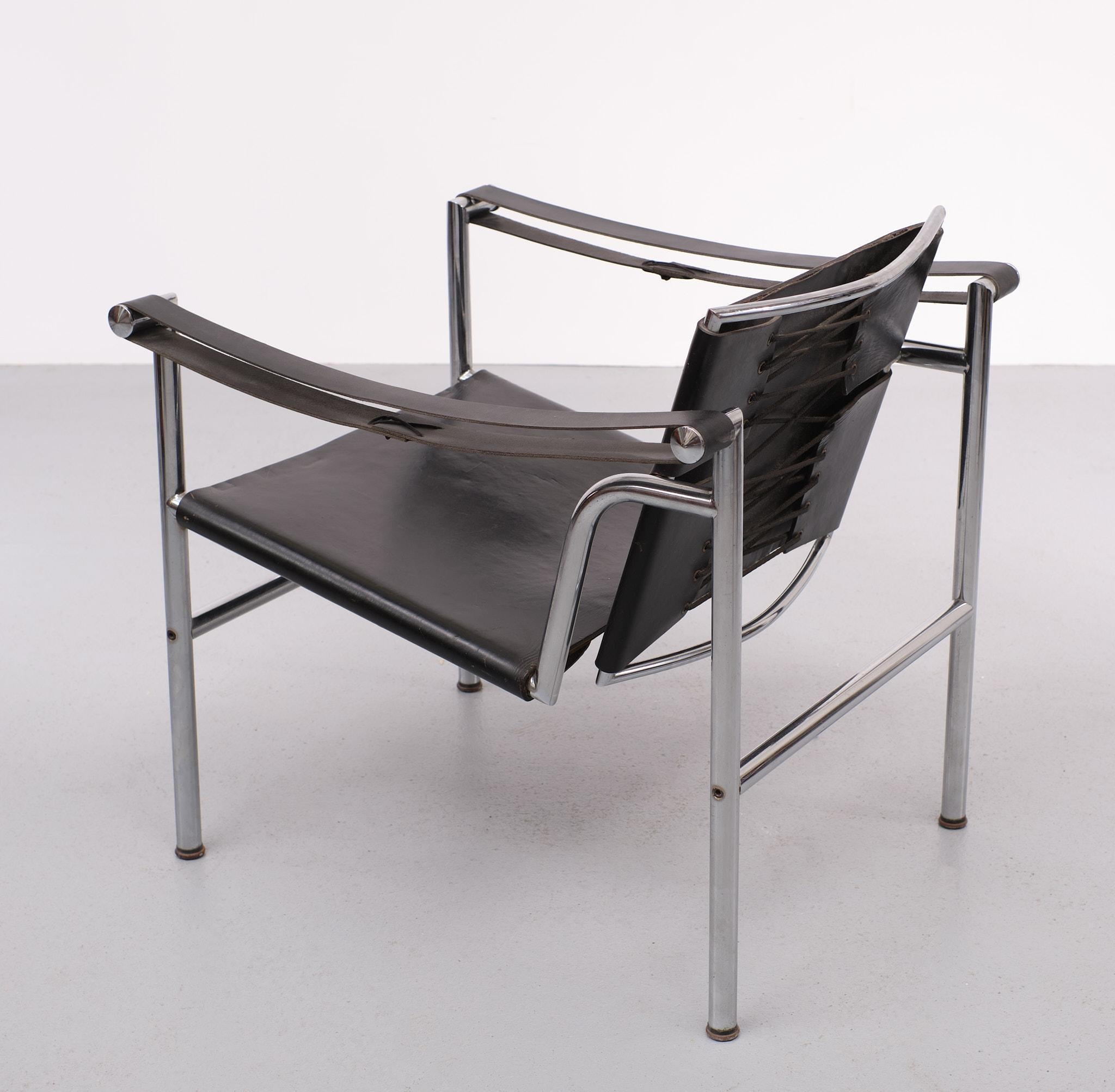 Black Leather Arm Chair Attributed LC1 Le Corbusier, 1970s 6