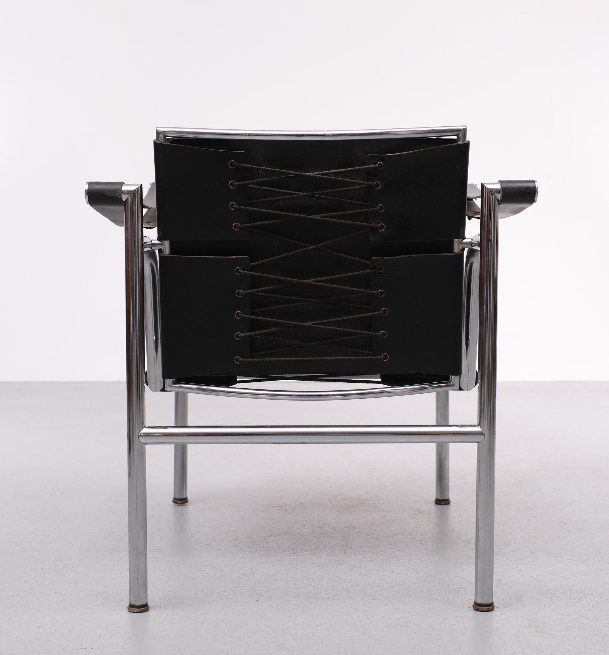 Black Leather Arm Chair Attributed LC1 Le Corbusier, 1970s 7