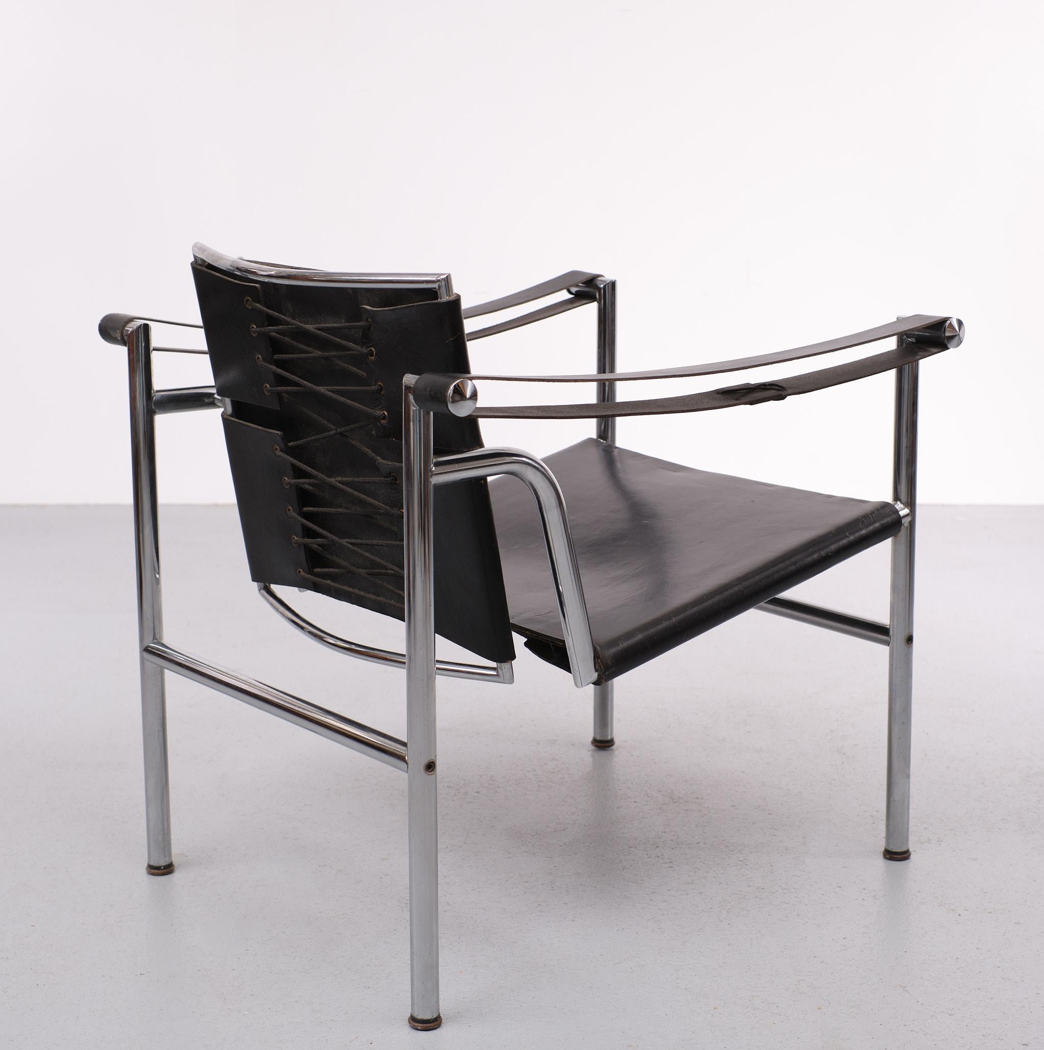 Black Leather Arm Chair Attributed LC1 Le Corbusier, 1970s 8