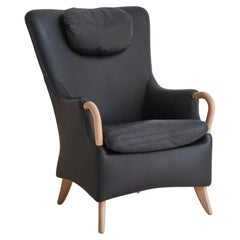 Black Leather Armchair by Both Søren Nissen & Ebbe Gehl, Denmark 1980s