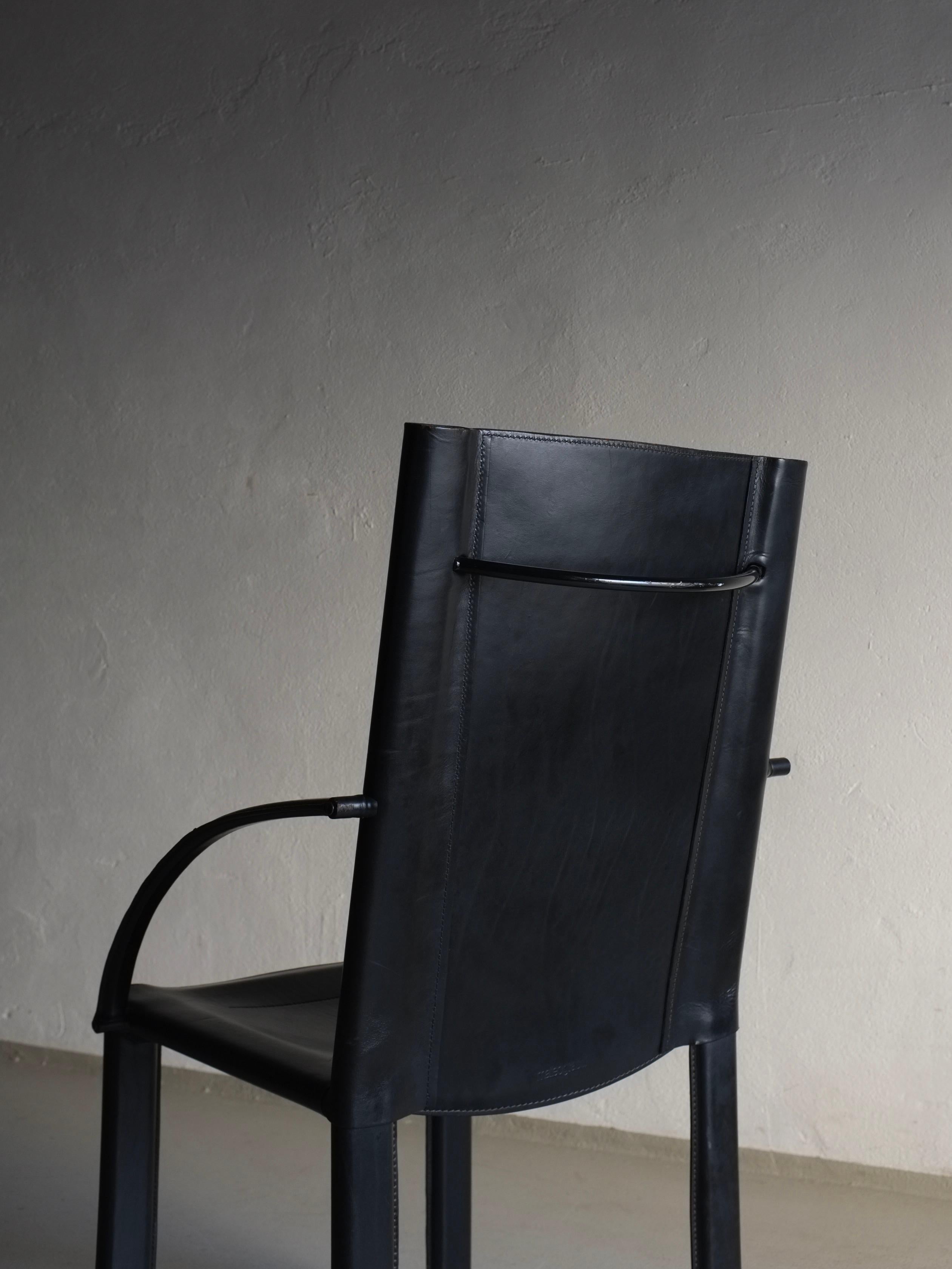 Italian Black Leather Armchair by Carlo Bartoli for Matteo Grassi, Italy, 1980s For Sale