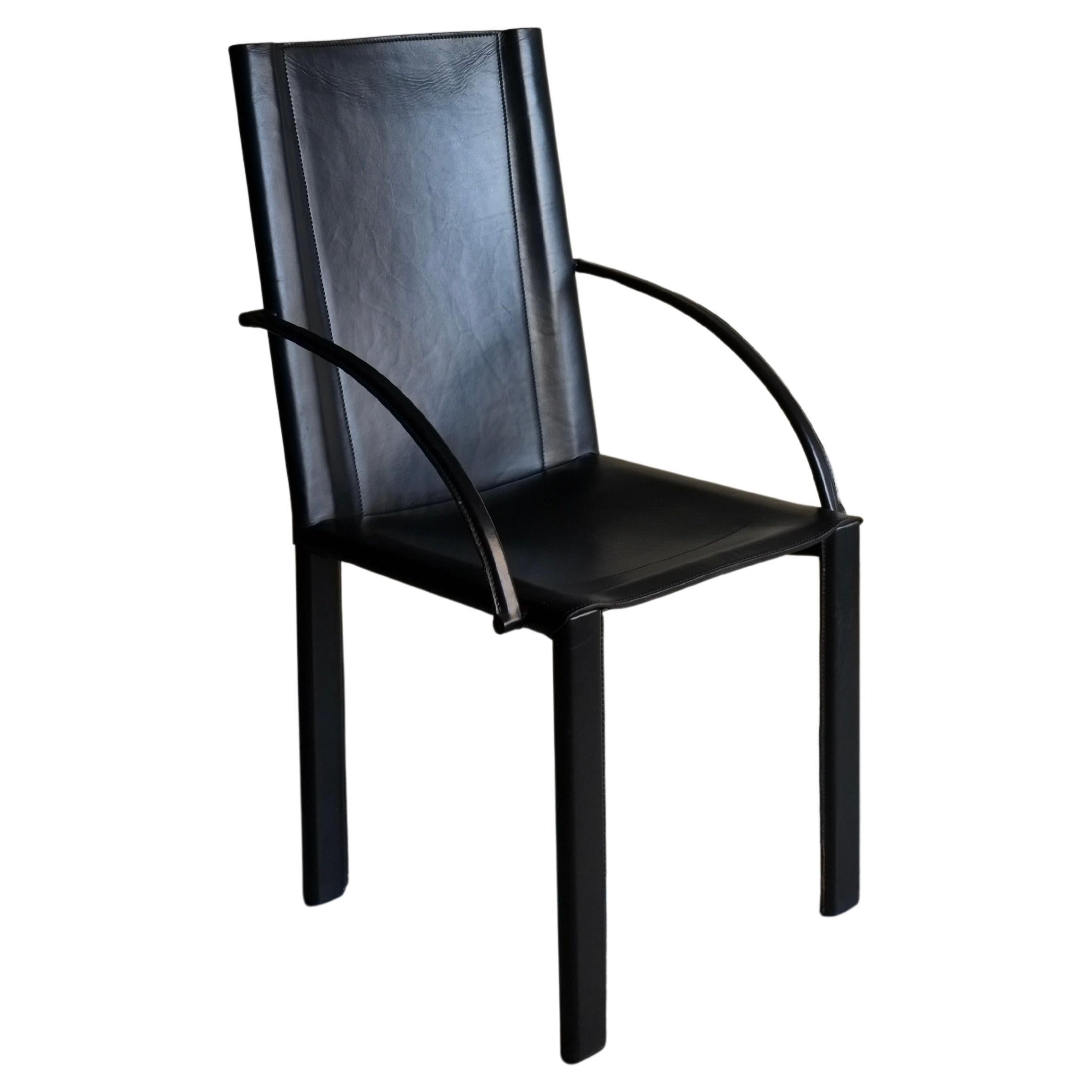 Black Leather Armchair by Carlo Bartoli for Matteo Grassi, Italy, 1980s For Sale