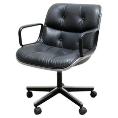 Black leather armchair by Charles Pollock for Knoll International