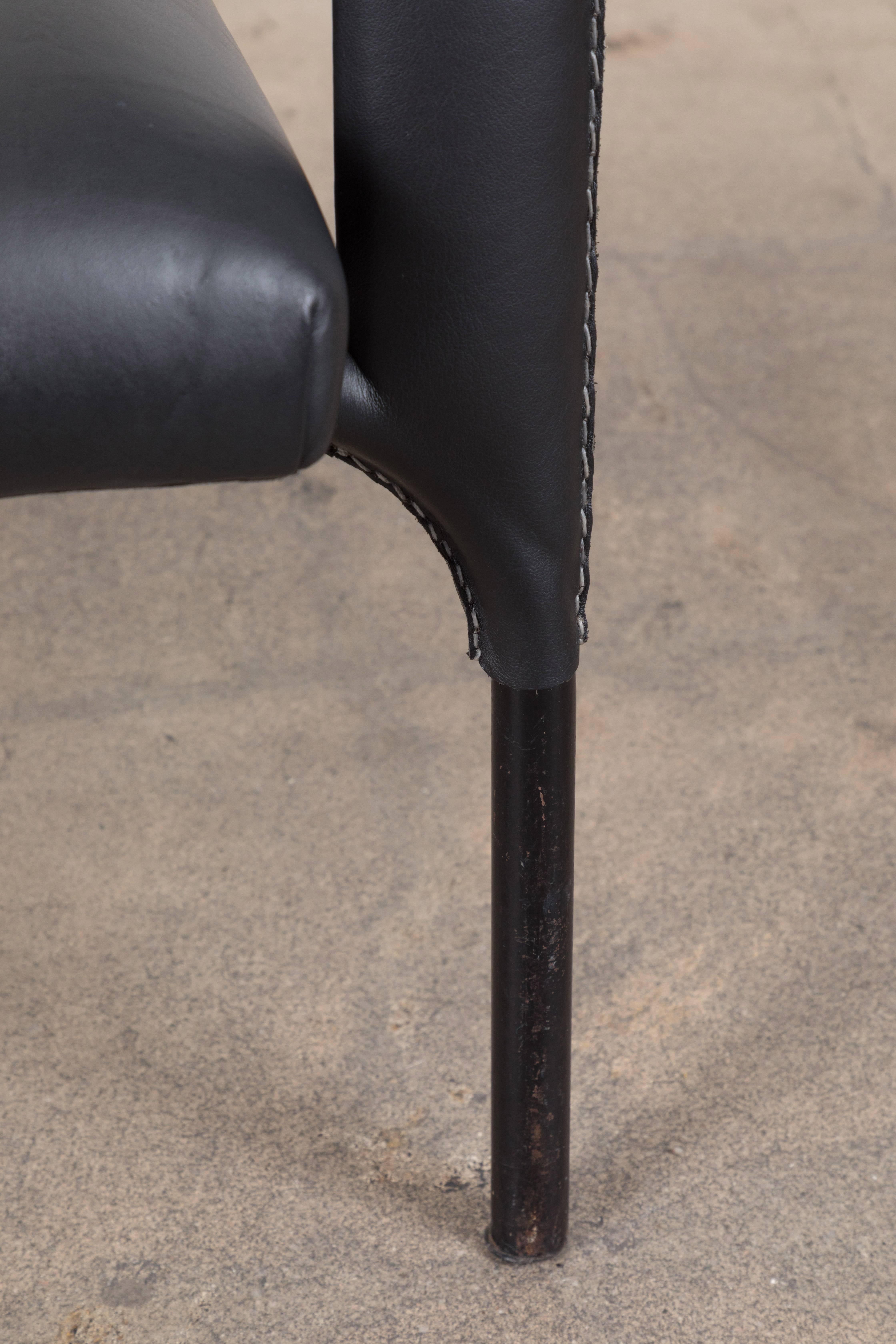 Black Leather Armchair by Jacques Adnet For Sale 1