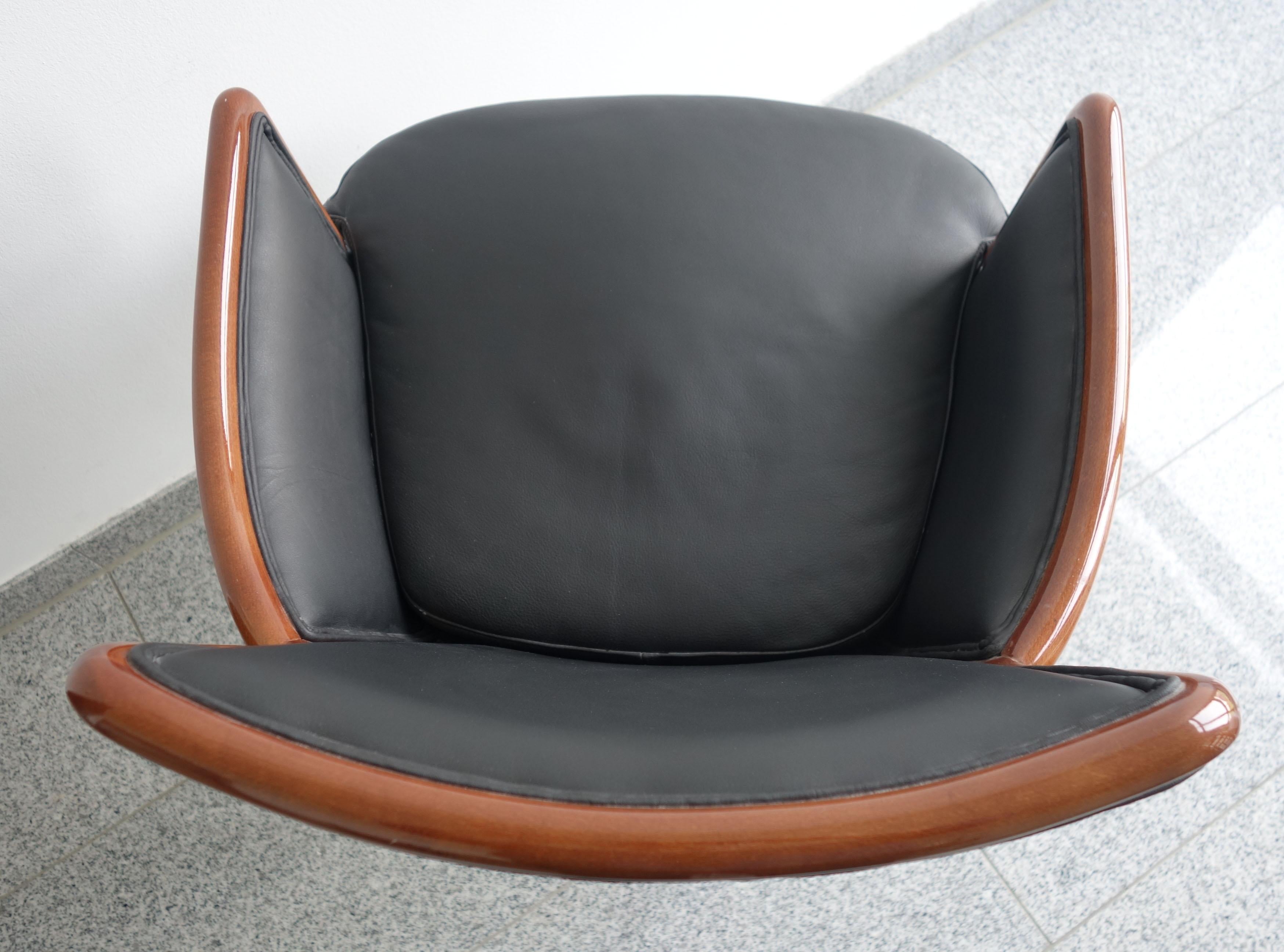 Spanish Black Leather Armchair For Sale