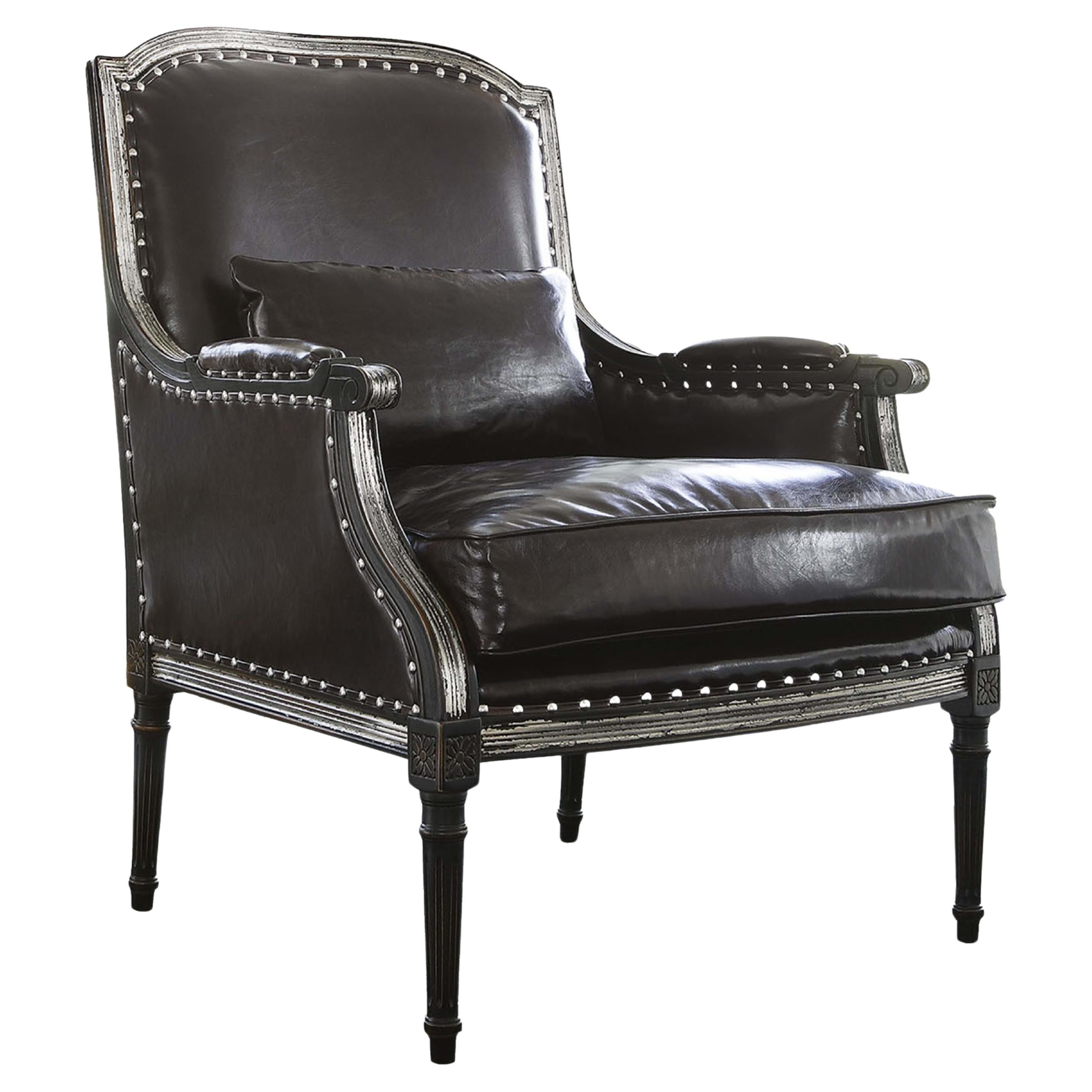 Black Leather Armchair For Sale