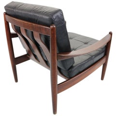 Black Leather Armchair in a Manner of Grete Jalk, 1960s