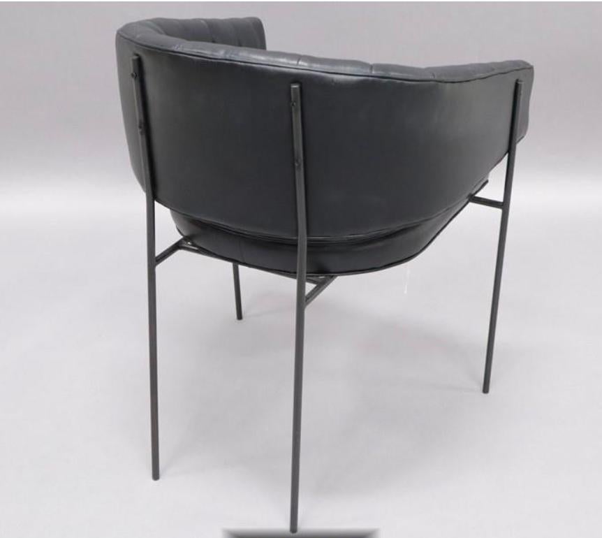 Unknown Black Leather Armchair in the style of Jacques Adnet For Sale