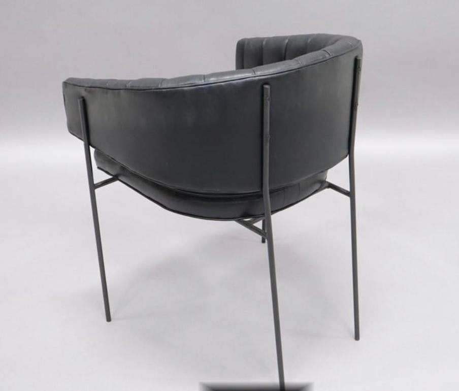 Black Leather Armchair in the style of Jacques Adnet In Good Condition For Sale In Los Angeles, CA