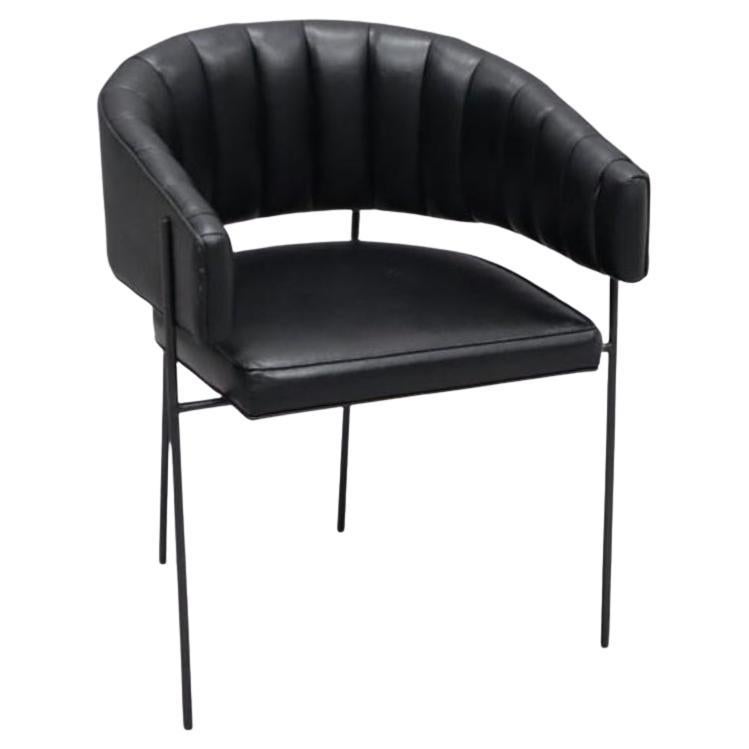 Black Leather Armchair in the style of Jacques Adnet For Sale