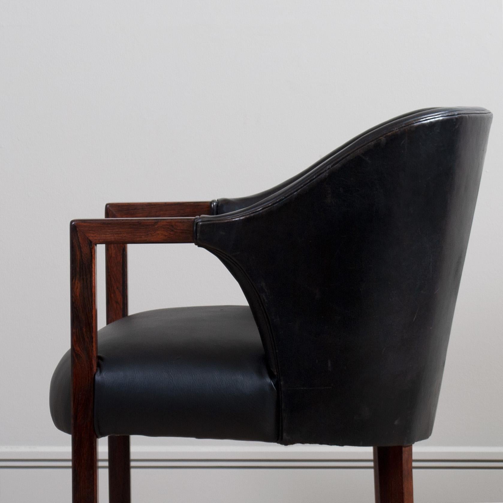 Danish Black Leather Armchair, Jacob Kjaer attributed