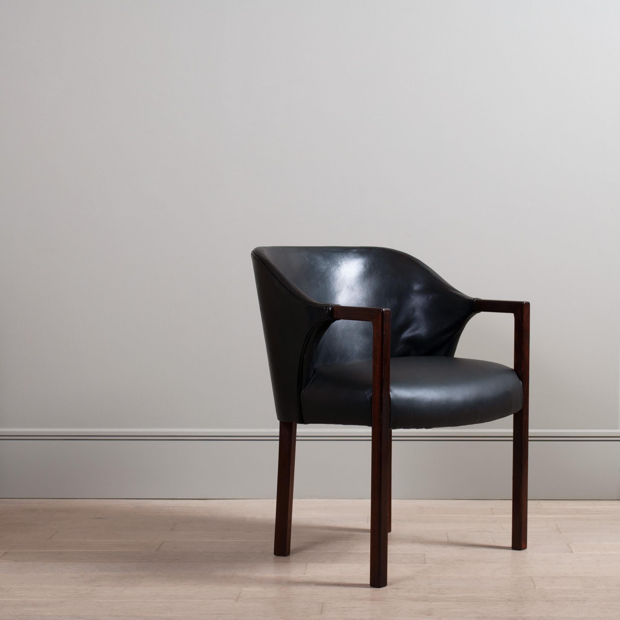 20th Century Black Leather Armchair, Jacob Kjaer attributed
