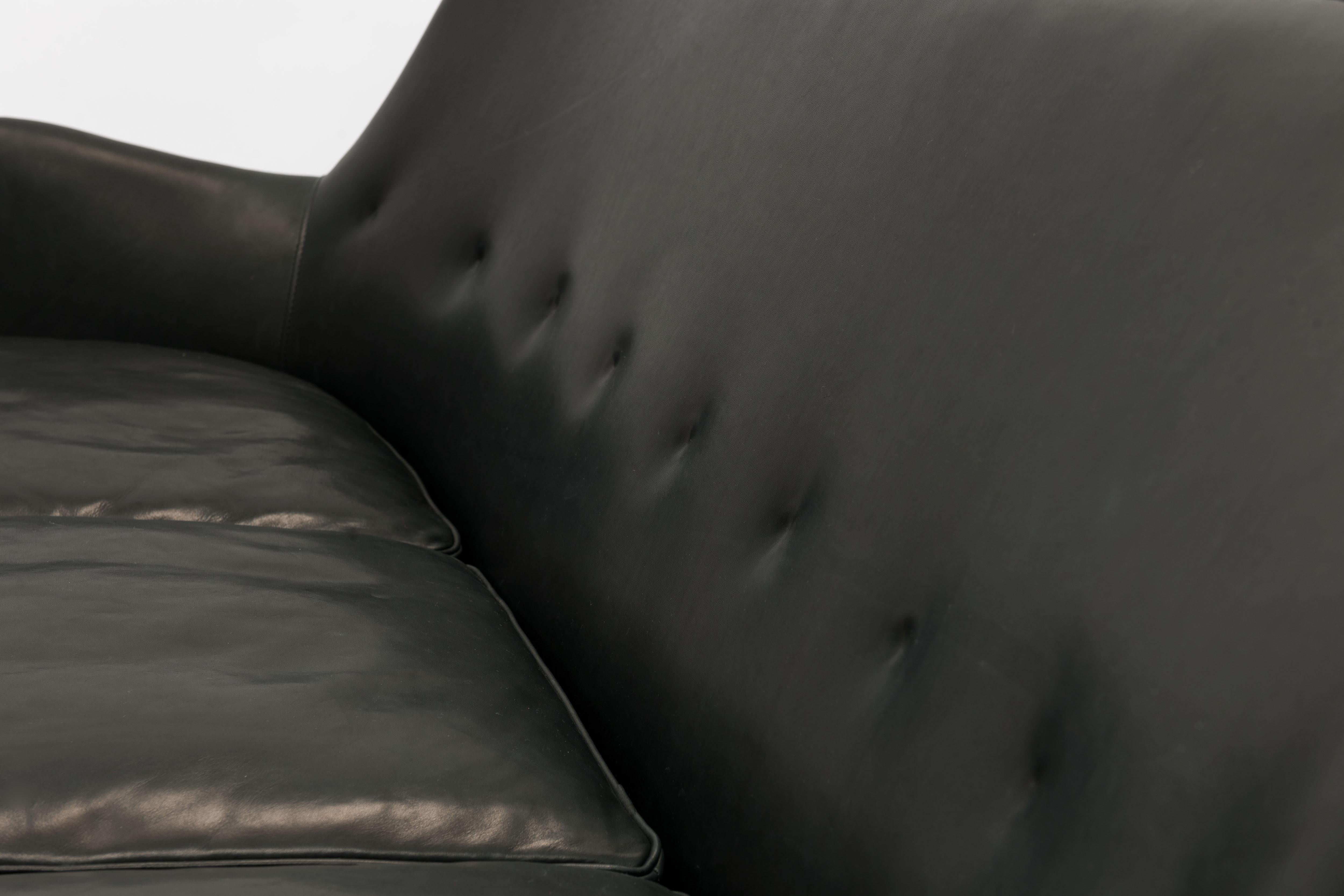 Danish Black Leather Arne Vodder AV53 / 3 Sofa, Ivan Schlechter, Denmark