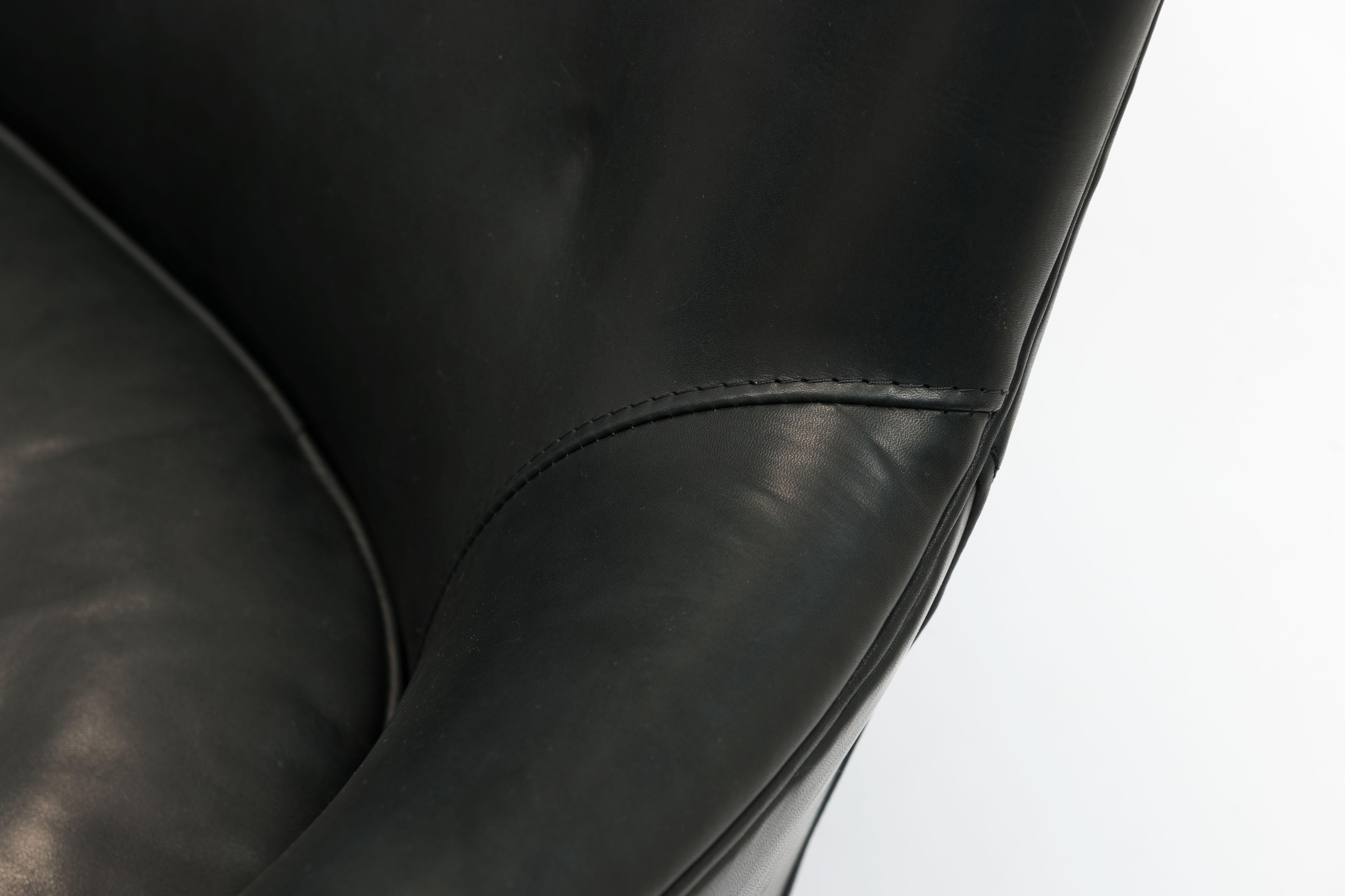 Black Leather Arne Vodder AV53 / 3 Sofa, Ivan Schlechter, Denmark In Good Condition In Utrecht, NL