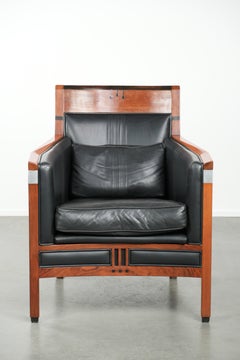 Fauteuil Art Deco en cuir noir en bon état