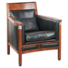 Fauteuil Art Deco en cuir noir en bon état