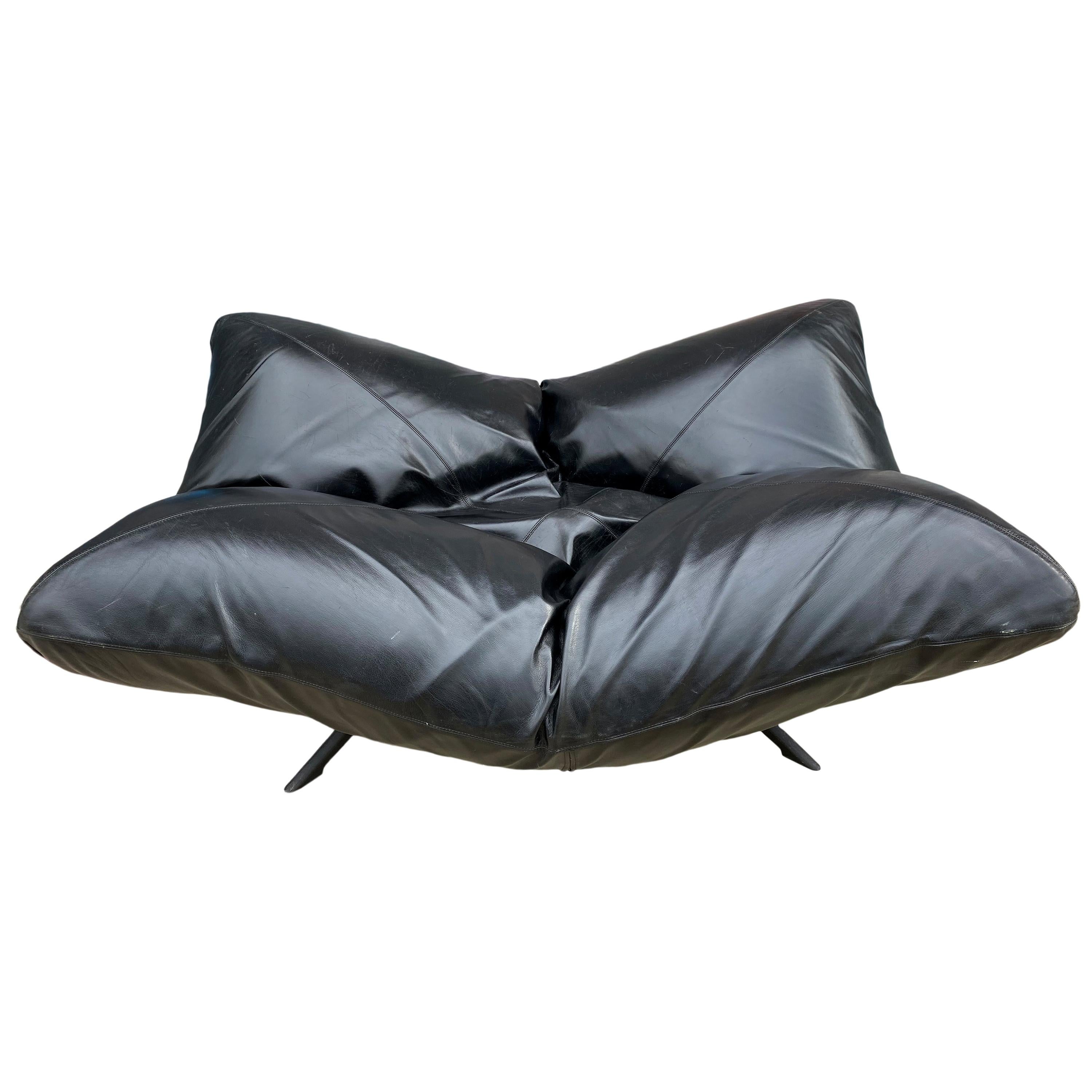 Black Leather Articulating Corner Ribalta Daybed Sofa Forbicini for Arflex Italy