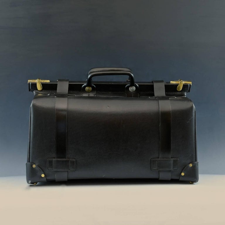 Asprey Black Leather Gladstone Bag with Brass Fittings and Catch