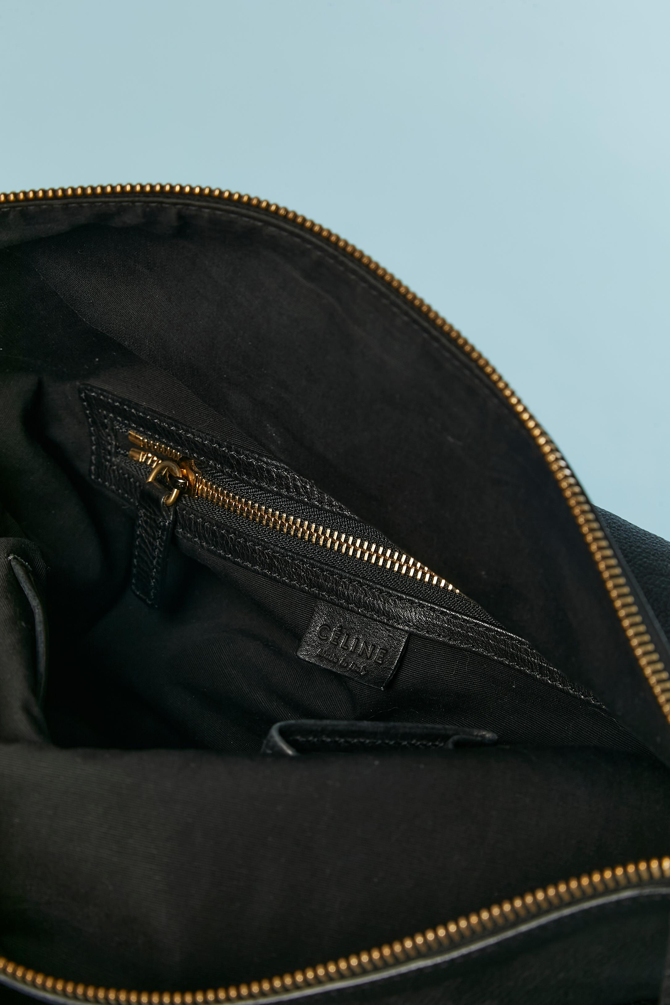 Black leather bag foiled on the top and gold zip closure Céline For Sale 3