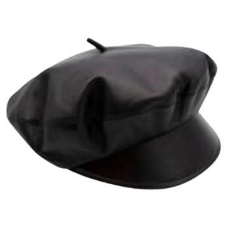 Black Leather Baker Boy Hat For Sale at 1stDibs