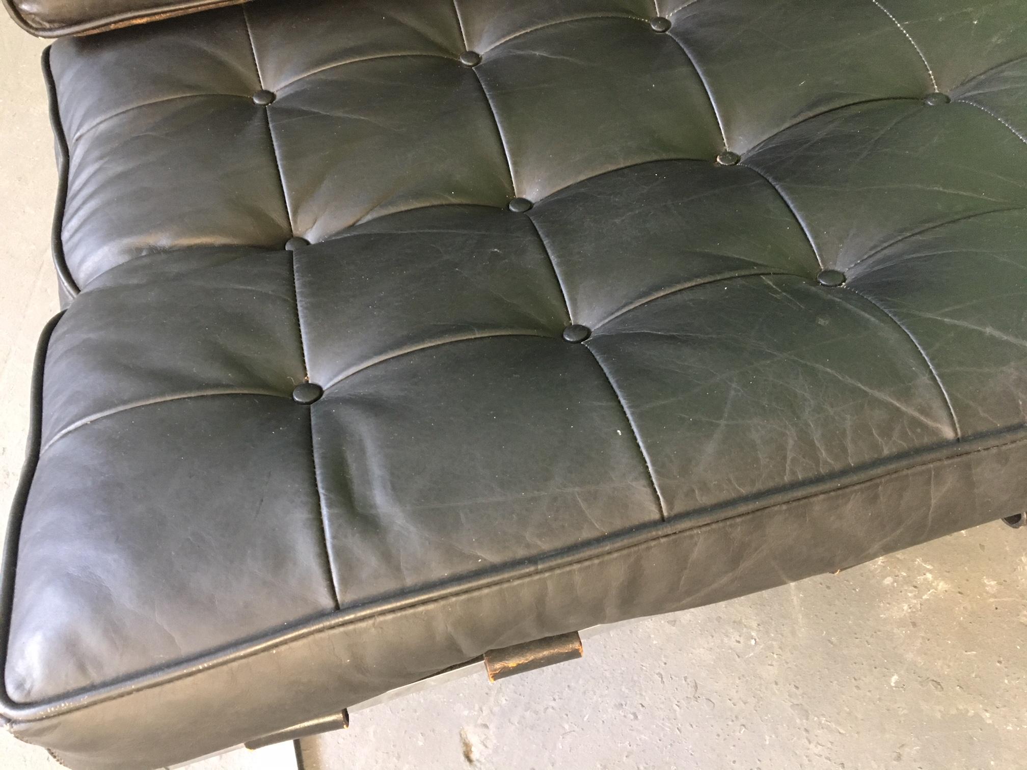 Black Leather Barcelona Chair after Ludwig Mies van der Rohe In Good Condition In Jacksonville, FL