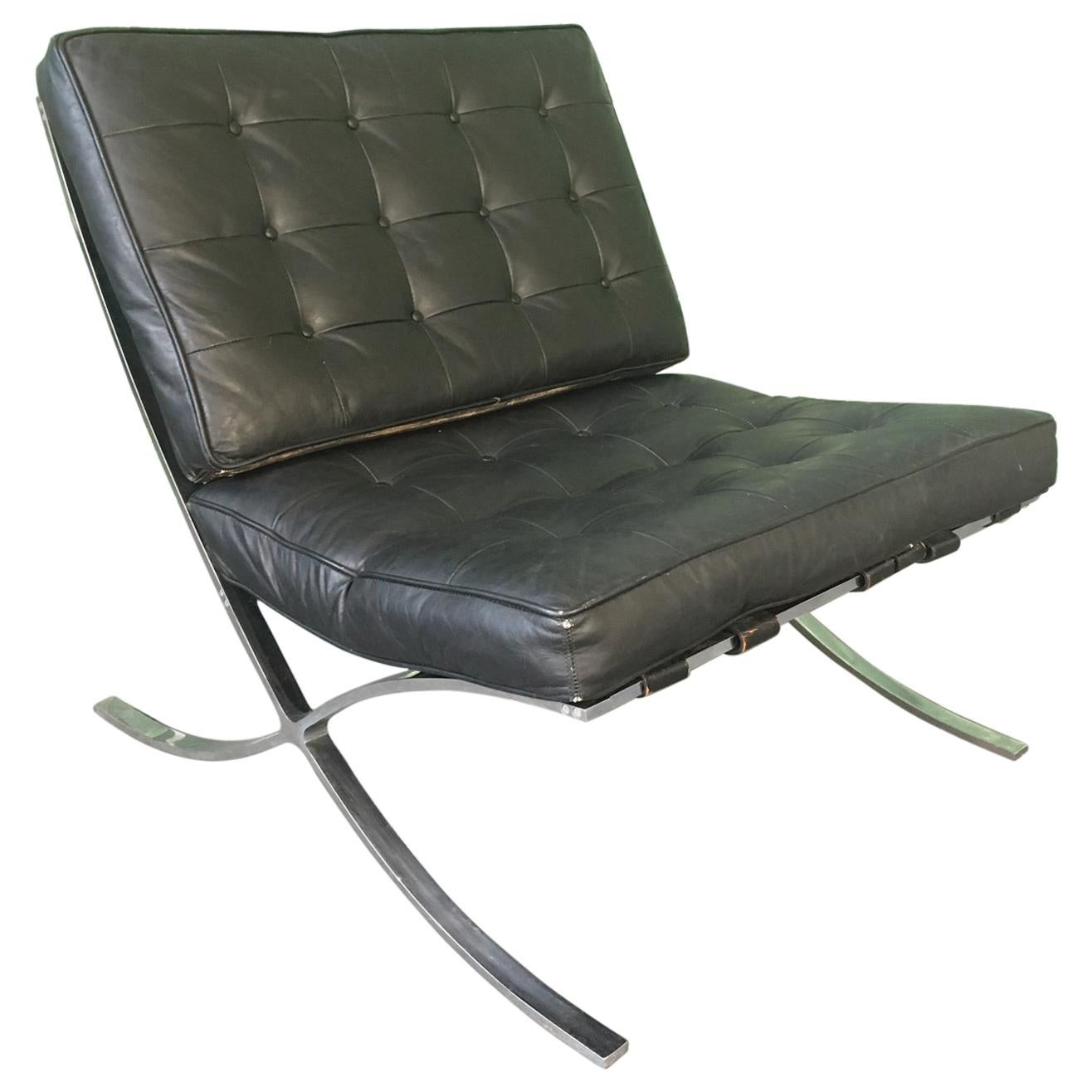 Black Leather Barcelona Chair After Ludwig Mies van der Rohe