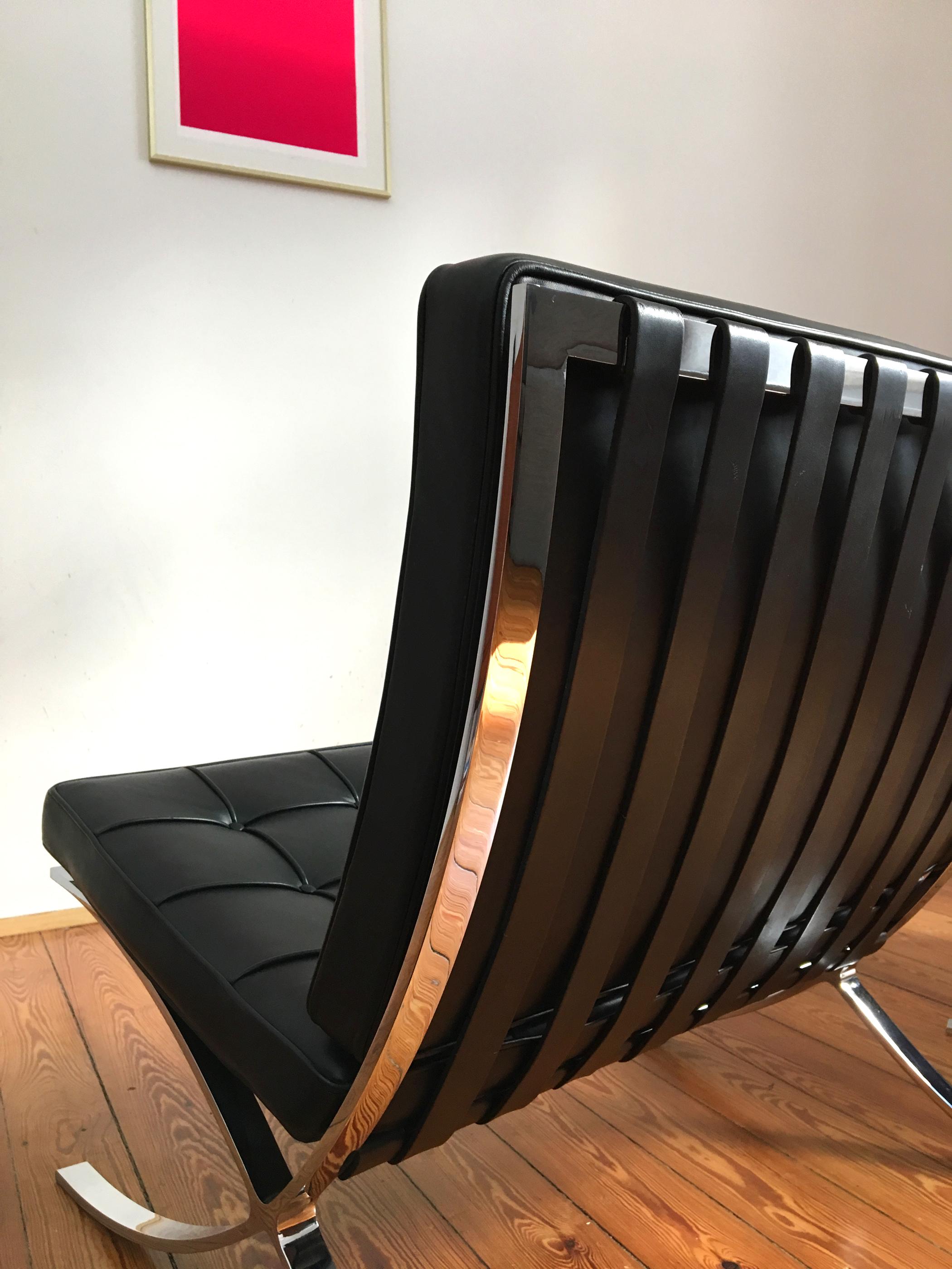 Black Leather Barcelona Chair and Ottoman by Mies Van Der Rohe for Knoll  4