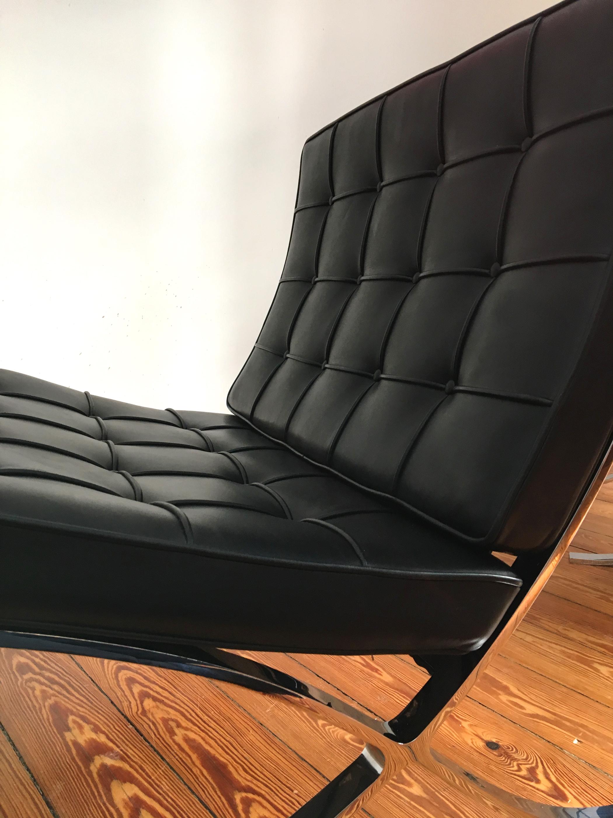 Black Leather Barcelona Chair and Ottoman by Mies Van Der Rohe for Knoll  8