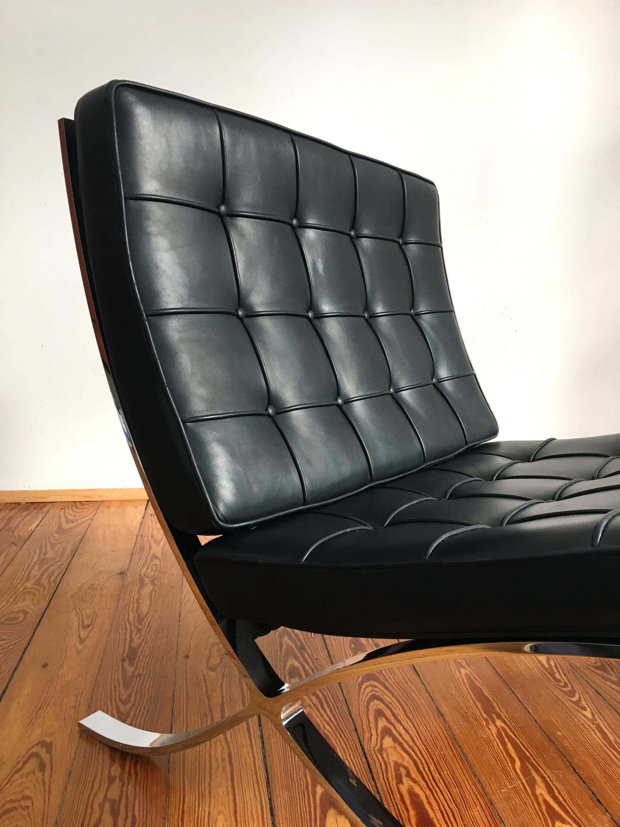 Black Leather Barcelona Chair and Ottoman by Mies Van Der Rohe for Knoll  9