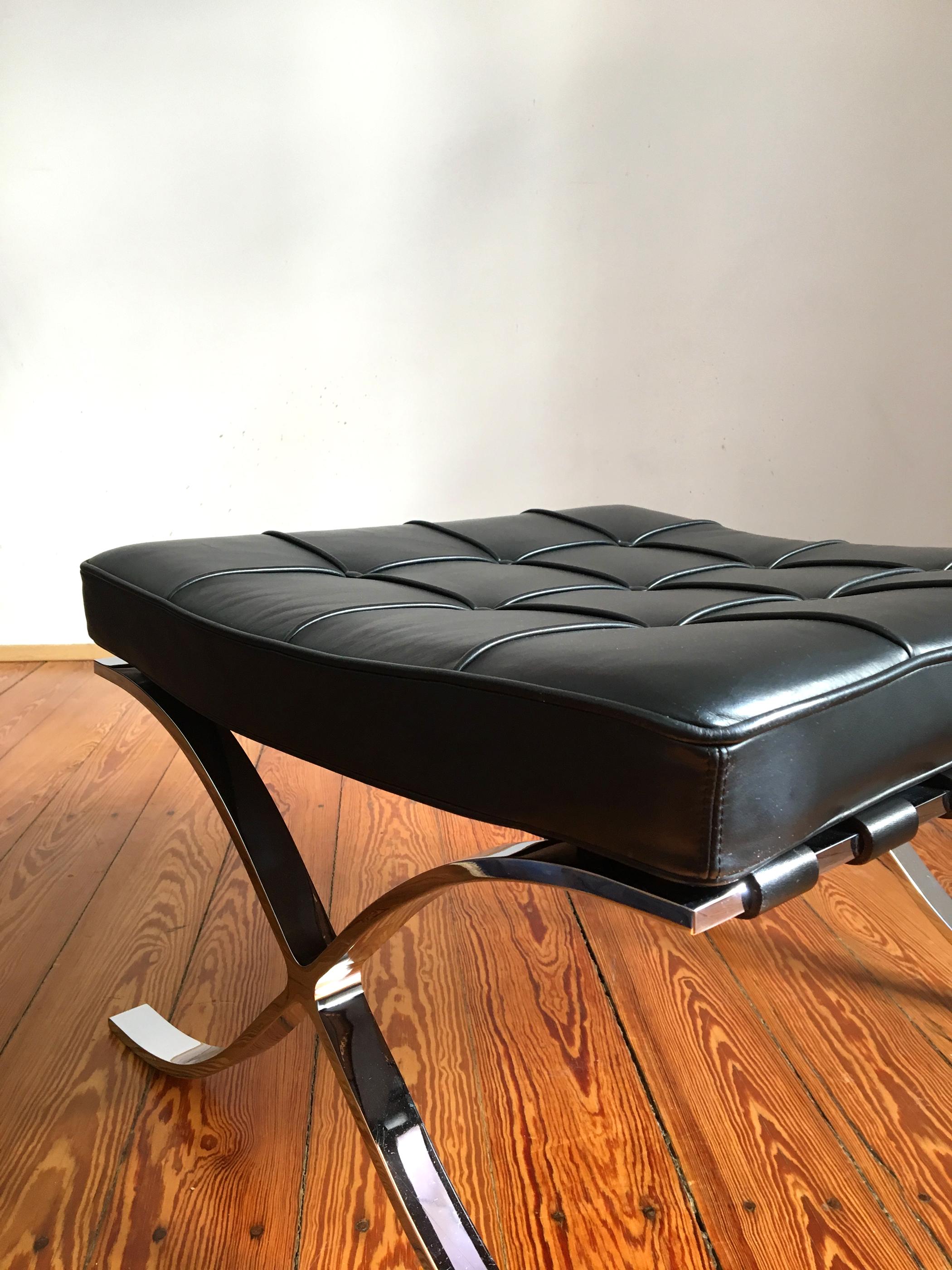 Black Leather Barcelona Chair and Ottoman by Mies Van Der Rohe for Knoll  2