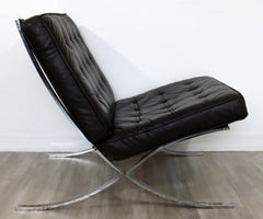 Black Leather Barcelona Chair on Chrome Base by Selig, Italy