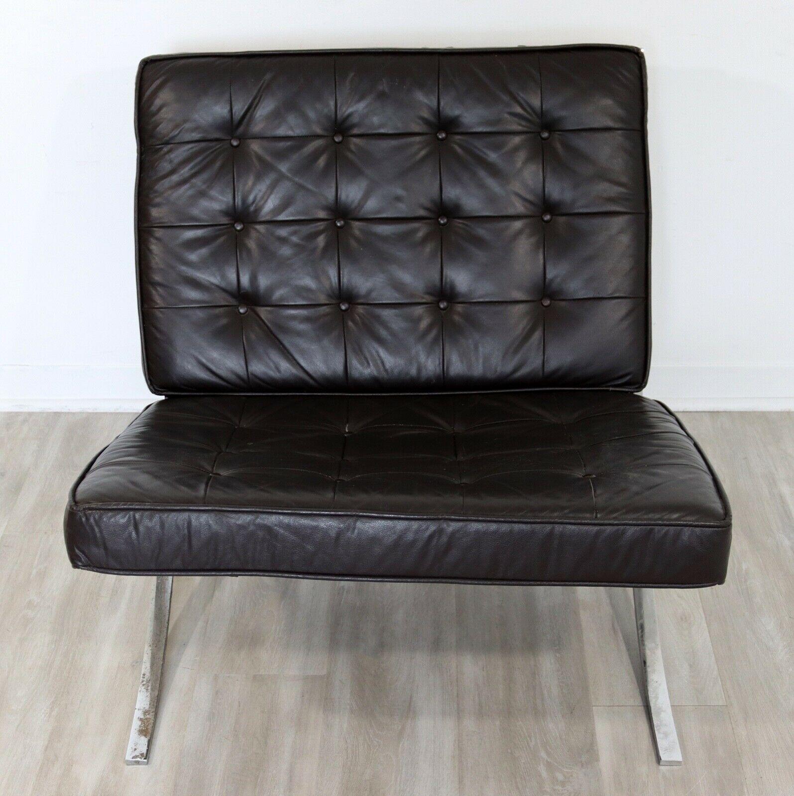 American Black Leather Barcelona Chair on Chrome Base by Selig, Italy