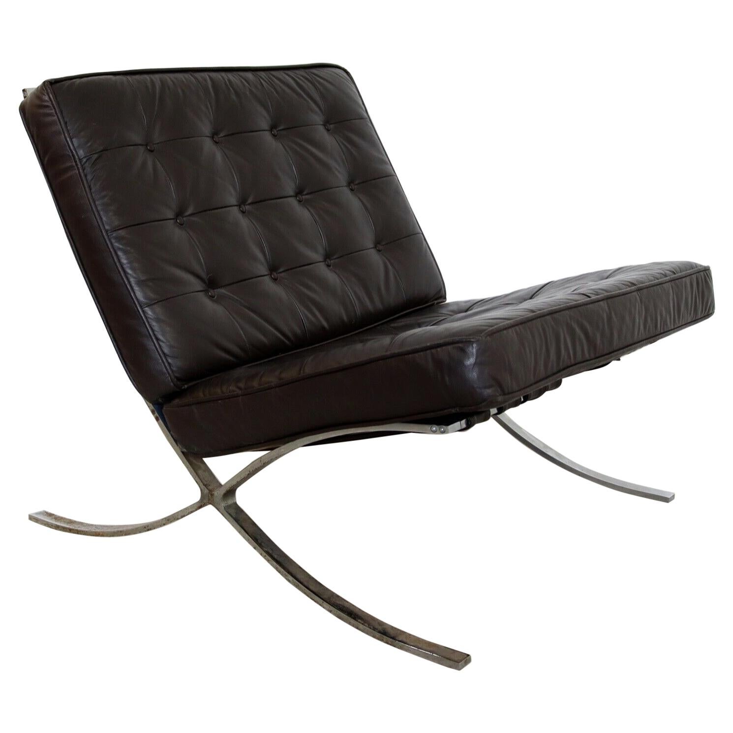 Black Leather Barcelona Chair on Chrome Base by Selig, Italy